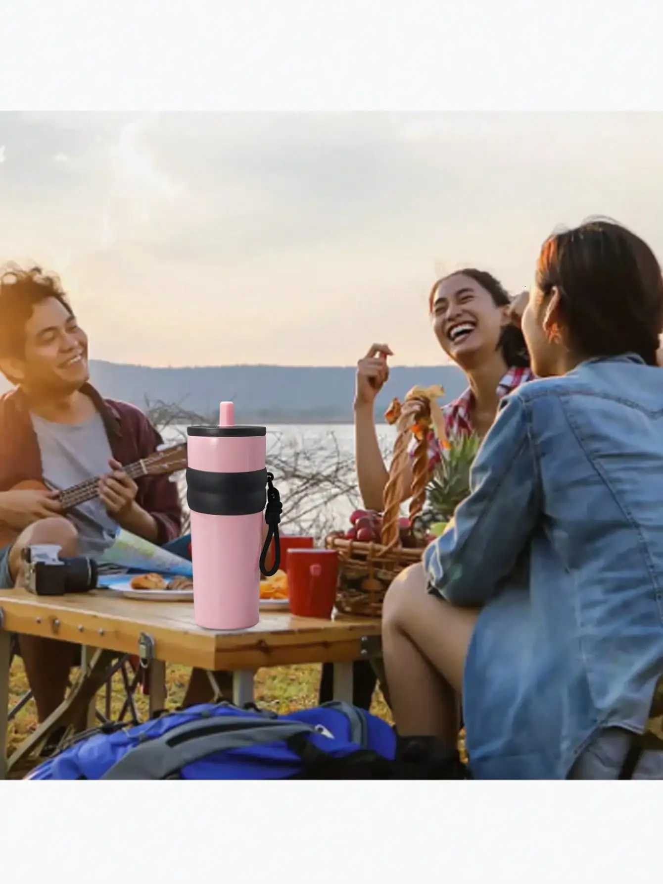 Insulated travel mug stainless steel coffee cup portable with straw large capacity car water bottle H251215