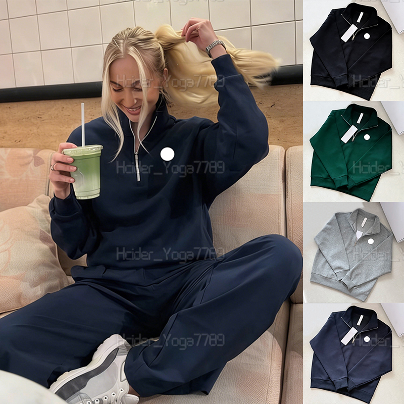 Womens Men Yoga 1/4 Quarter Zipper Hoodie Sets Designer Sweatshirt Sweatpants Pullover Hoodies Yoga Loose Crew Neck Hooded Straight Leg Pants Sporty Clothes Sweater