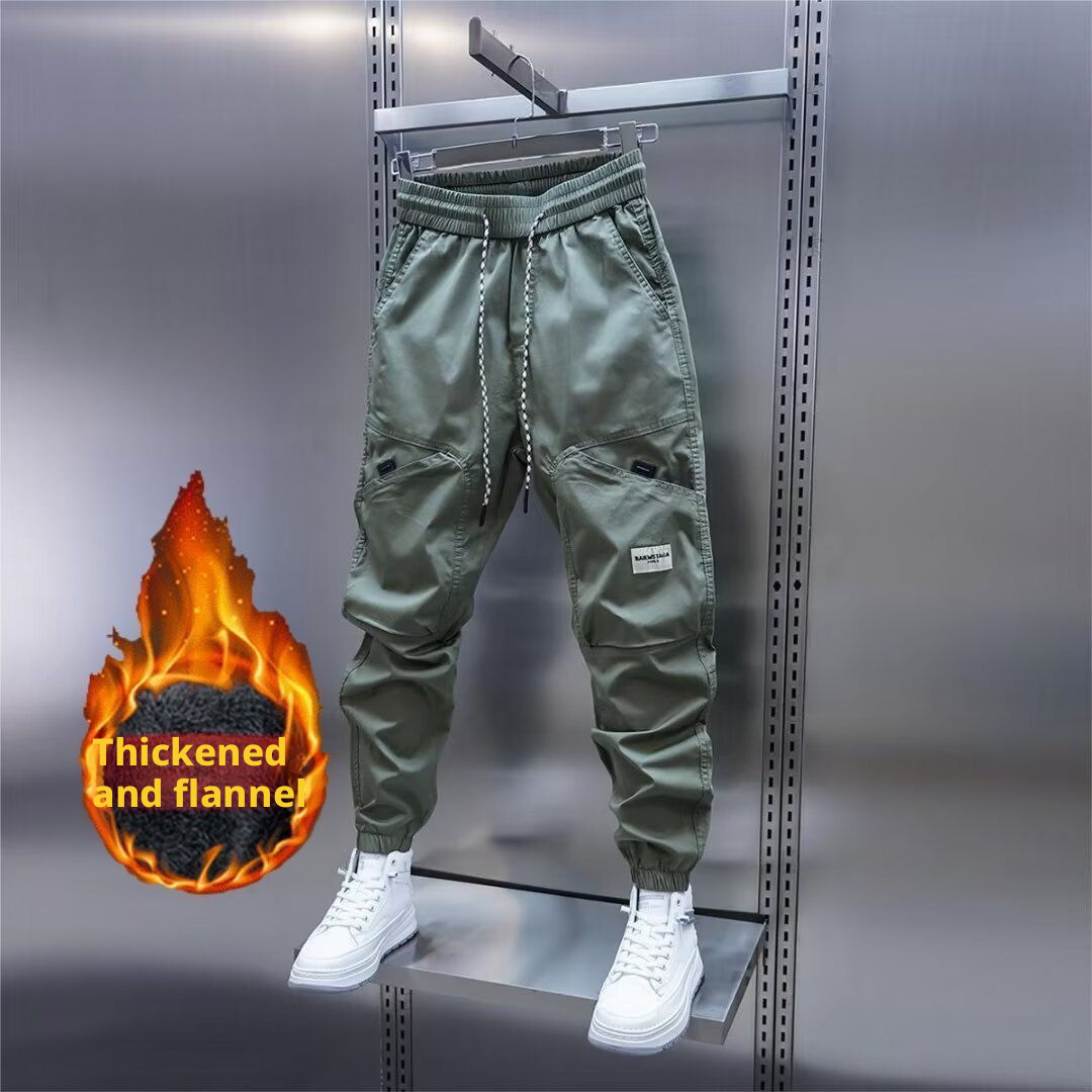 WOZK Men's Winter Pants Fleece Lined Ski Snow Pants Water Resistant Pockets Outdoor Work Pants Loose fit oversized ankle shorts green