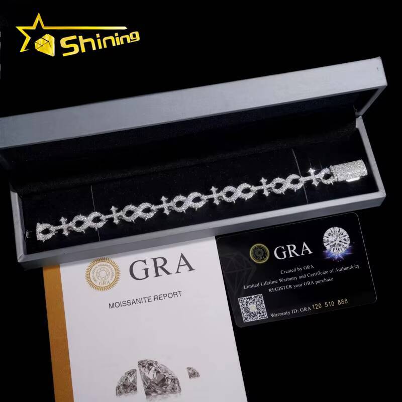 13MM Infinity Style Mens Luxury Bracelet Hip Hop Iced Out 925 Silver Cross Moissanite Cuban Link Bracelet GRA Certificated