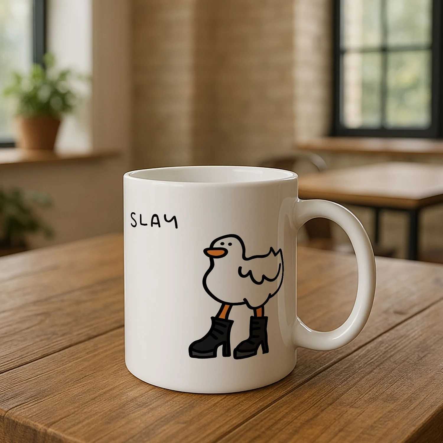 1pc Ceramic g with Funny Duck Design - SLAY Trendy White Cup with Black Boots w Beak Perfect for Coffee Tea or Wat H251215