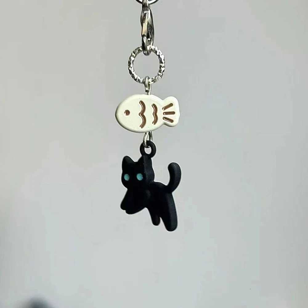 Cute Black Keychain Cartoon Mobile Phone Chain Camera Earphones Pendant Bag Decorative Chain Kawaii Keyring Y2K Accessories M251215