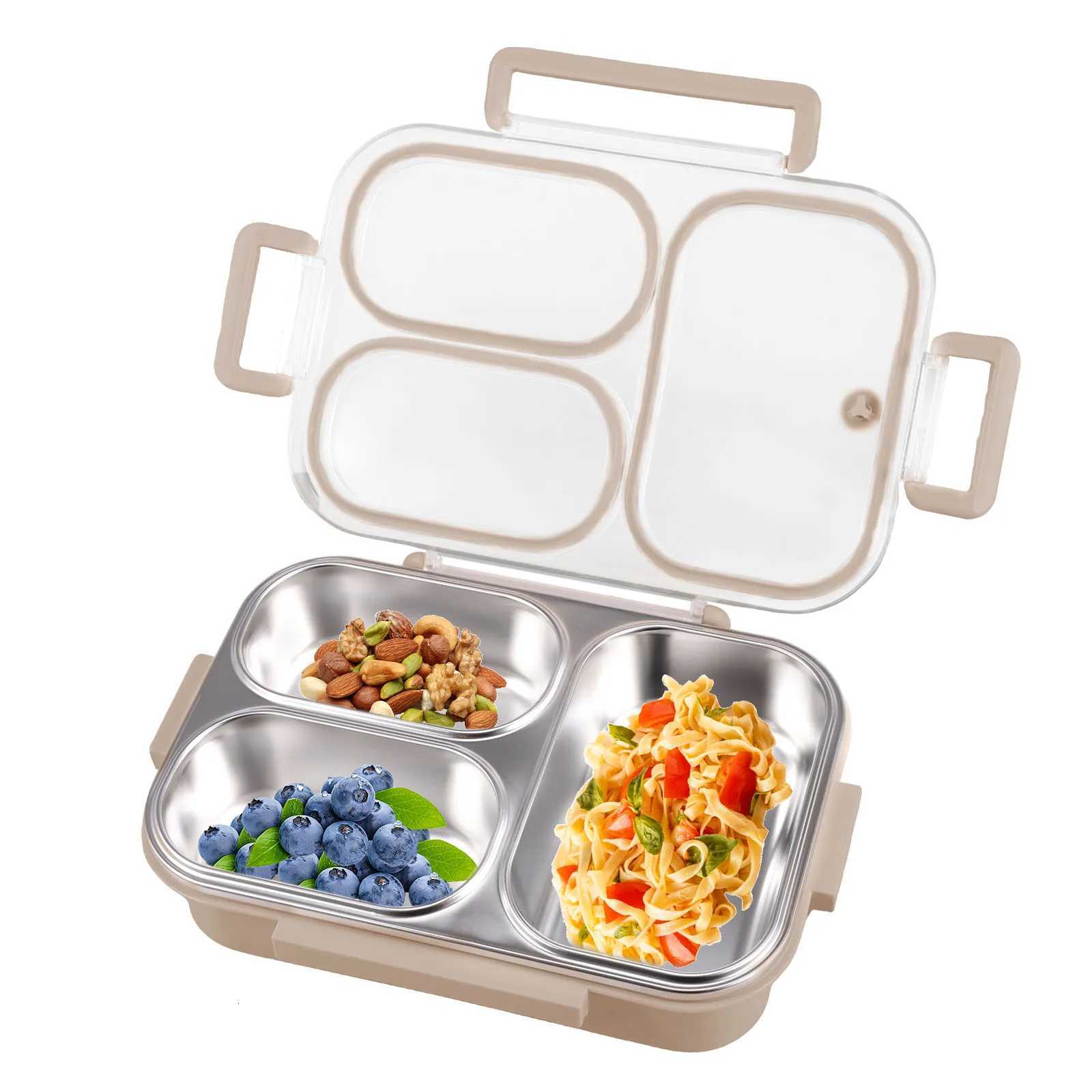304 Stainless Steel Food Box with 3 Cpartments Reusable Divided Food Storage Container for Kids Adts Students Dishwasher H251213