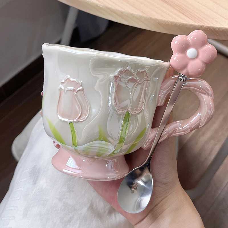 Creative Pearl Color Tip Water Cups Ceramic Household Off Items Porcelain Bring A Spoon g Coffee Milk Cup 1Pc H251215