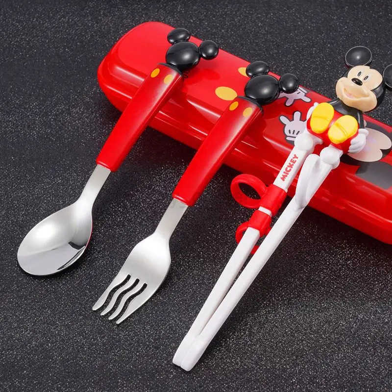 Disney Lightning McQueen Mickey Minnie Stitch Princess Elsa Anime Cartoon Childrens Tableware Training Chopsticks and Spoons H251215