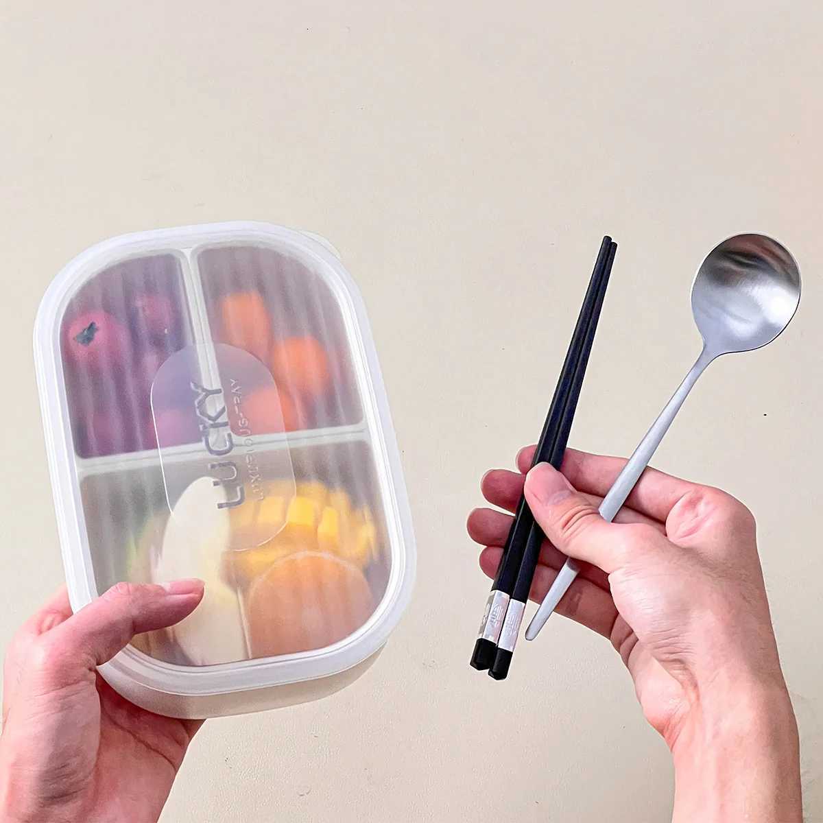 WORTHBUY 3 Grids Detachable Plastic Lunch Box For Kids Students Portable Fruit Salad Bento Box Microwave Safe Lunch Container H251213