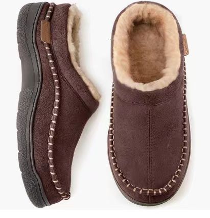 Cotton slippers for autumn and winter indoor home use anti slip and warm with suede added mens winter slippers 241214