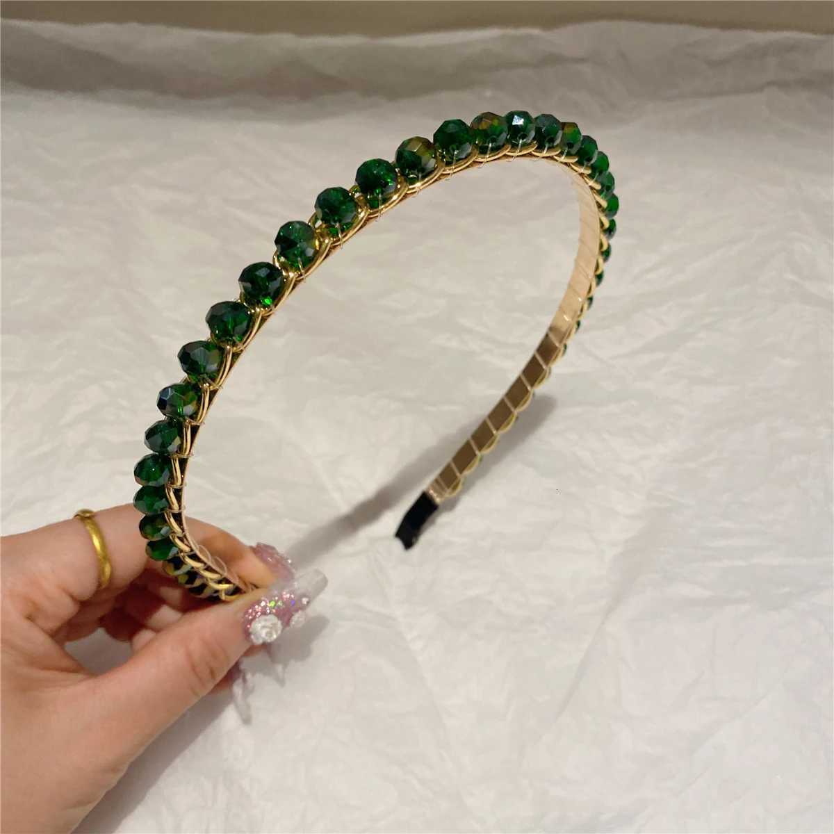 Elegant Green Crystal for Headwear Women Headband Girls Vintage Hair Bands Wide Hairband Hoop for Wedding Party HeadwearXJ251215 - view 6
