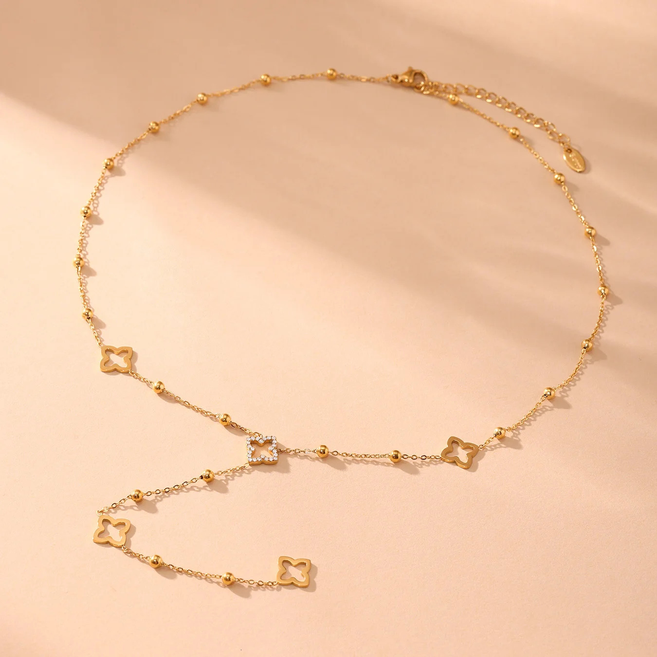 Liora Exquisite Zircon Luck Clover Long Chain Stainless Steel Necklaces For Women Metal Female Collar Wedding Banquet Jewelry 251213