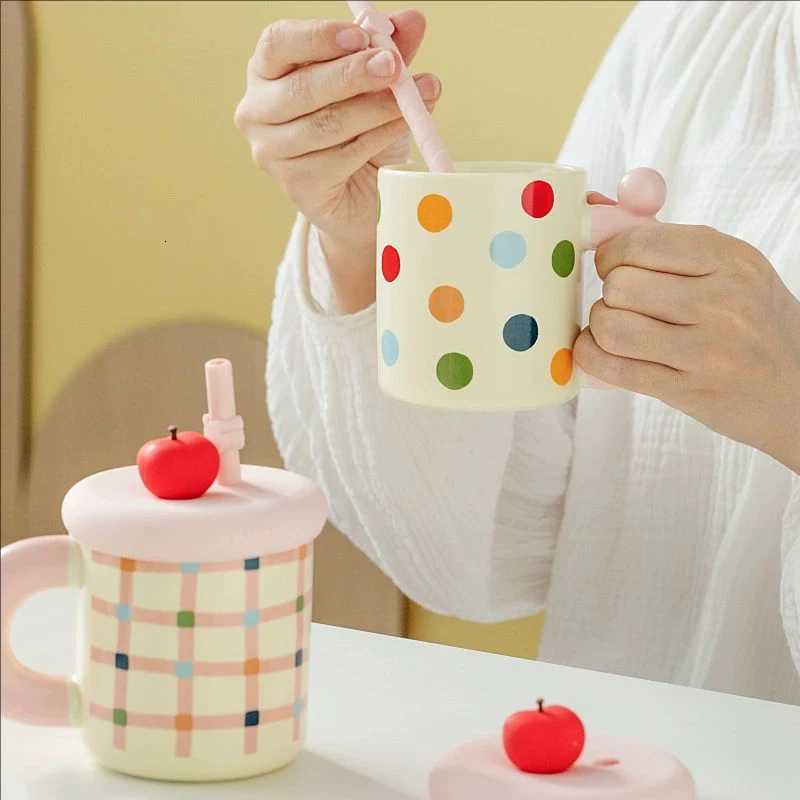 Cute Household Pots Ceramic g with Silicone Lid Straw Ceramic Coffee Milk Cup Off Drinking Water Cup for Souvenir Gift H251215