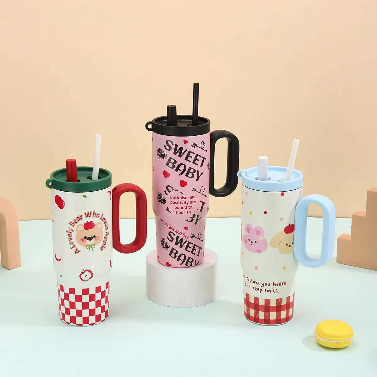 750Ml New High-value 316 Stainless Steel Thermos Cup Vacuum Flasks Cartoon Girl Straw Cup Portable Large-capacity Car Ice Cup H251215