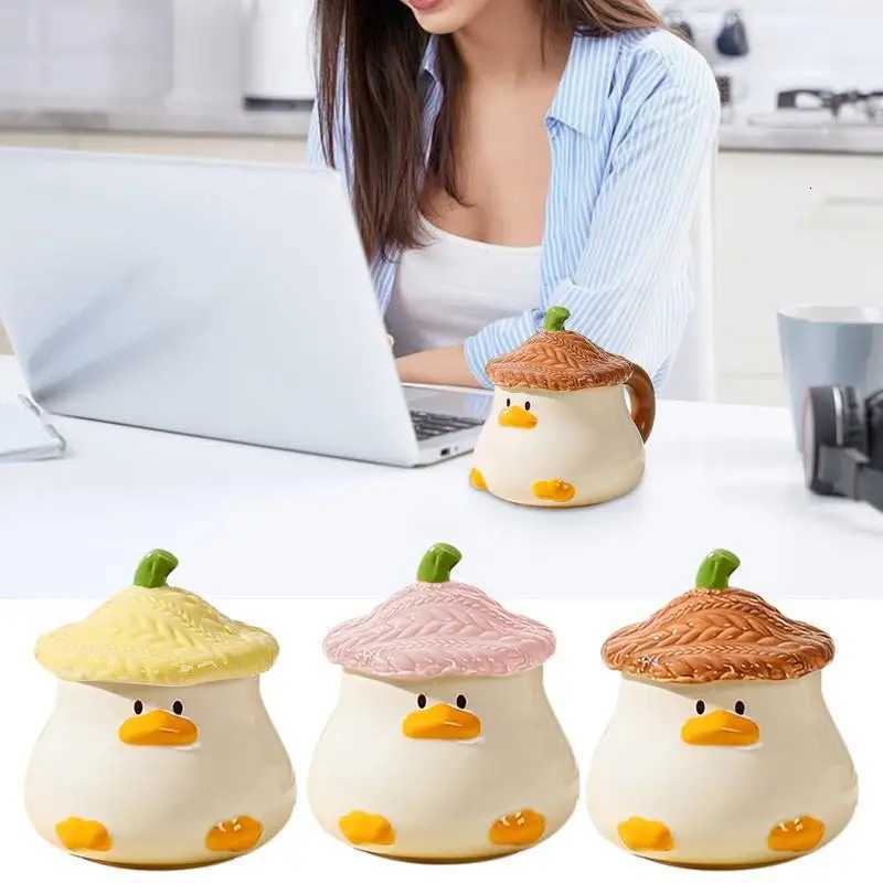Duck Tea Cup Ceramic Coffee g With Lid 400ml Cartoon Ceramic Drinkware Tableware With Handle For Kids And Adt Christmas H251215