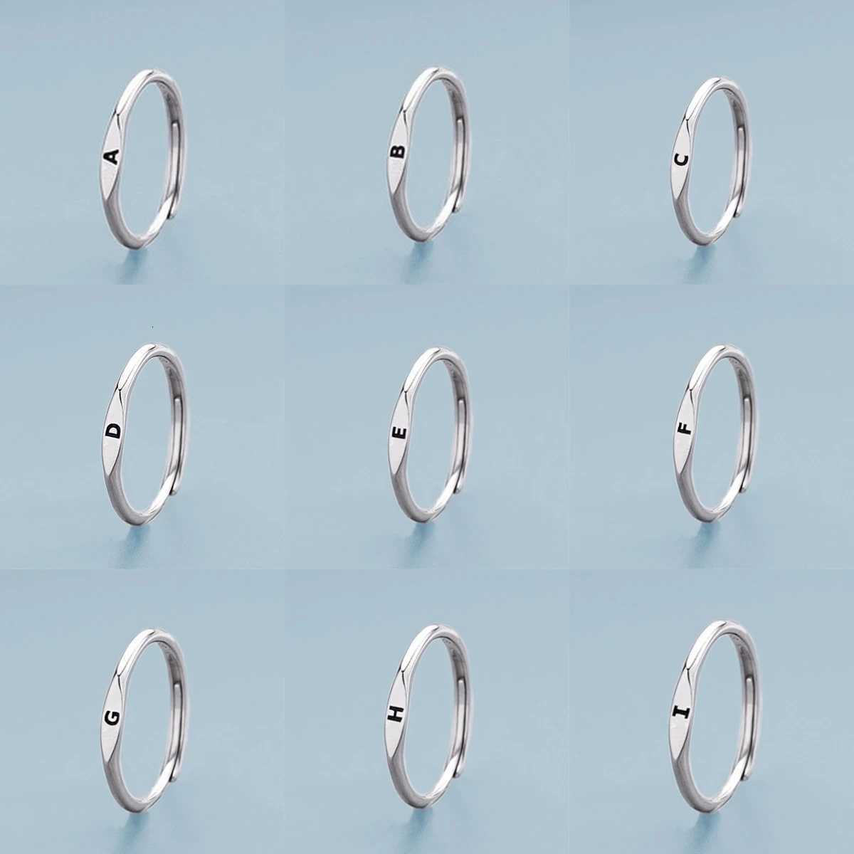 Minimalist Tiny Initial Letter Rings For Women Silver Color A-Z 26 Letter Adjustable Finger Ring Birthday Party Jewelry Gifts M251215