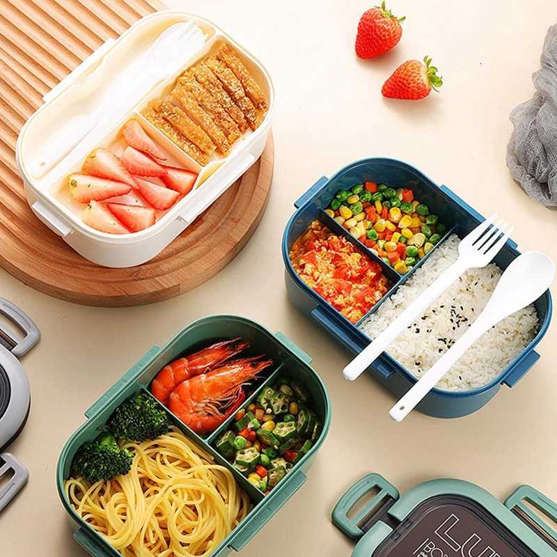 1200ML 2 Layer Bento Lunch Box With Spoon Fork Kid High Capacity Microwae Food Containers Portable Leakproof Off Camping H251213