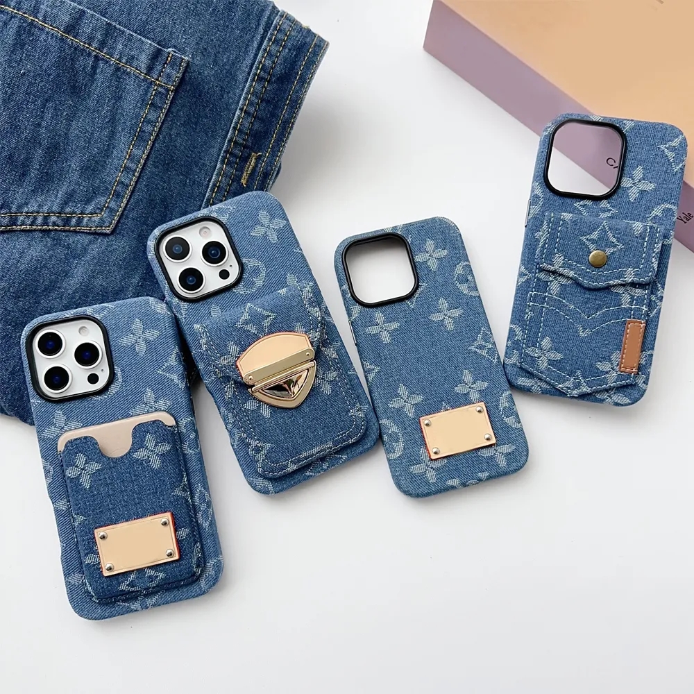Phone Case for iphone 17 Promax Designer Luxury iPhone 17pro 16Promax 15Pro 14Pro 13 12 11 Leather Cell Phone Cases Fashion denim Wallet case dhgate