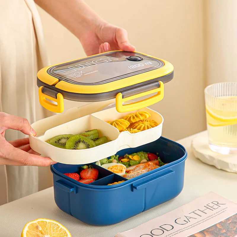 Double-layer Lunch Box Portable Cpartment Fruit Food Box Microwave Lunch Box With Fork And Spoon Picnic Fresh Box Kitchen H251213