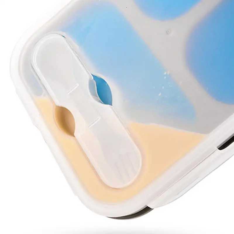 Silicone Bento Lunch Box 3 Cpartment Foldable Lunch Food Container With Spoon Safe In Microwave Dishwasher zer H251213