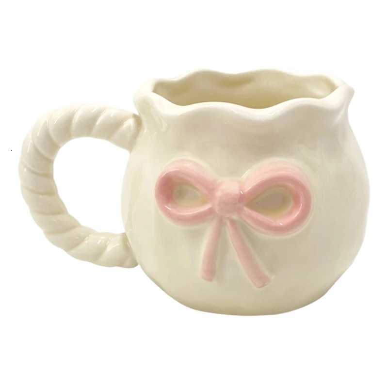Ceramic Coffee Cup With Bows Pattern and Heat Resistant Finish Drinking g With Handle Drinkware for He Off Use H251215