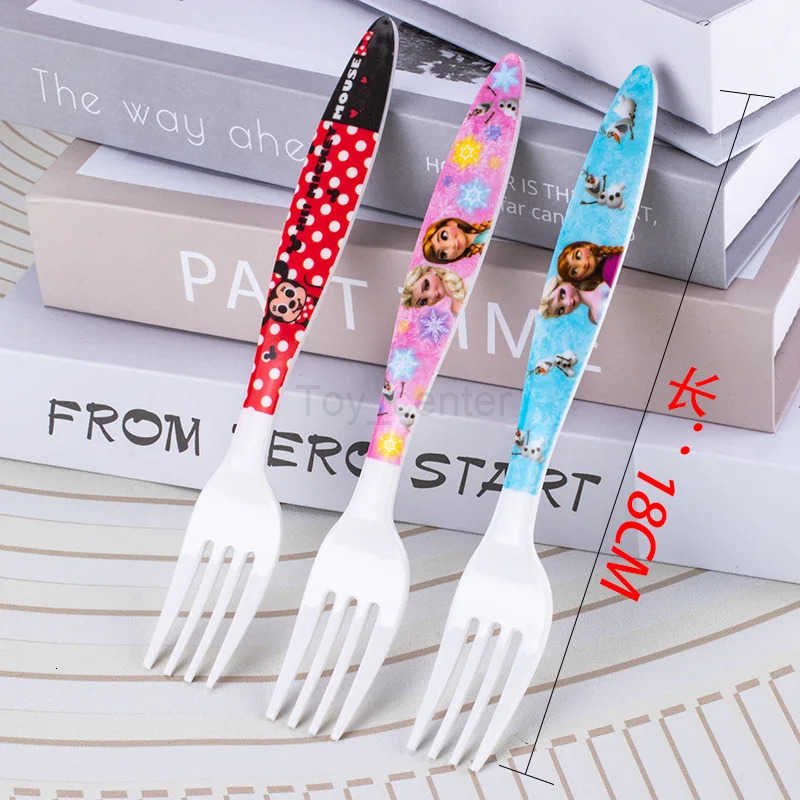 Disney Stitch Mickey Minnie Spoon Fork Childrens Tableware Cartoon Frozen Soup Spoon Cake Fruit Fork Cutlery Set Kid Rice Spoon H251215