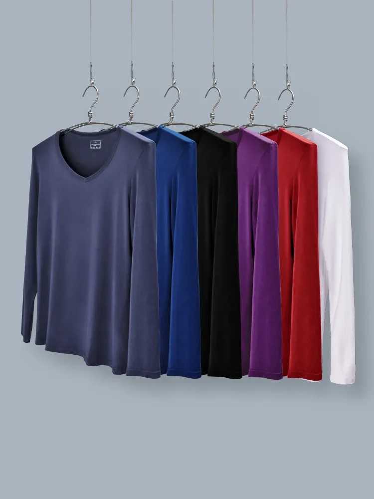 Mens low neck big neck V-neck Modal warm autumn coat single base cotton sweater thin top underwear G251215