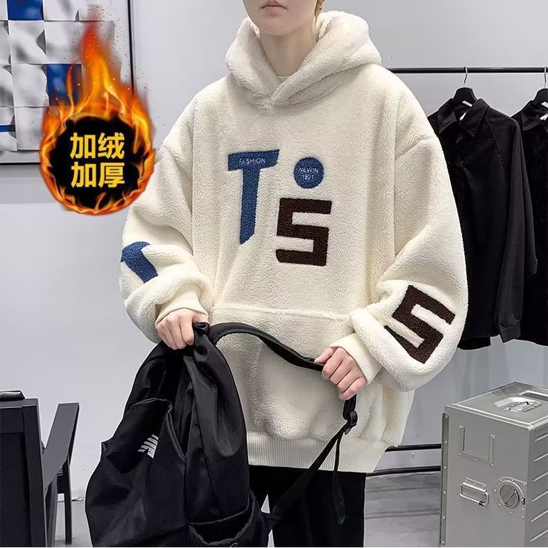 Autumn/Winter Classic Minimalist Fleece-Lined Hoodie for Men & Teens - Fashionable Versatile Sherpa-Lined Warm Sweatshirt