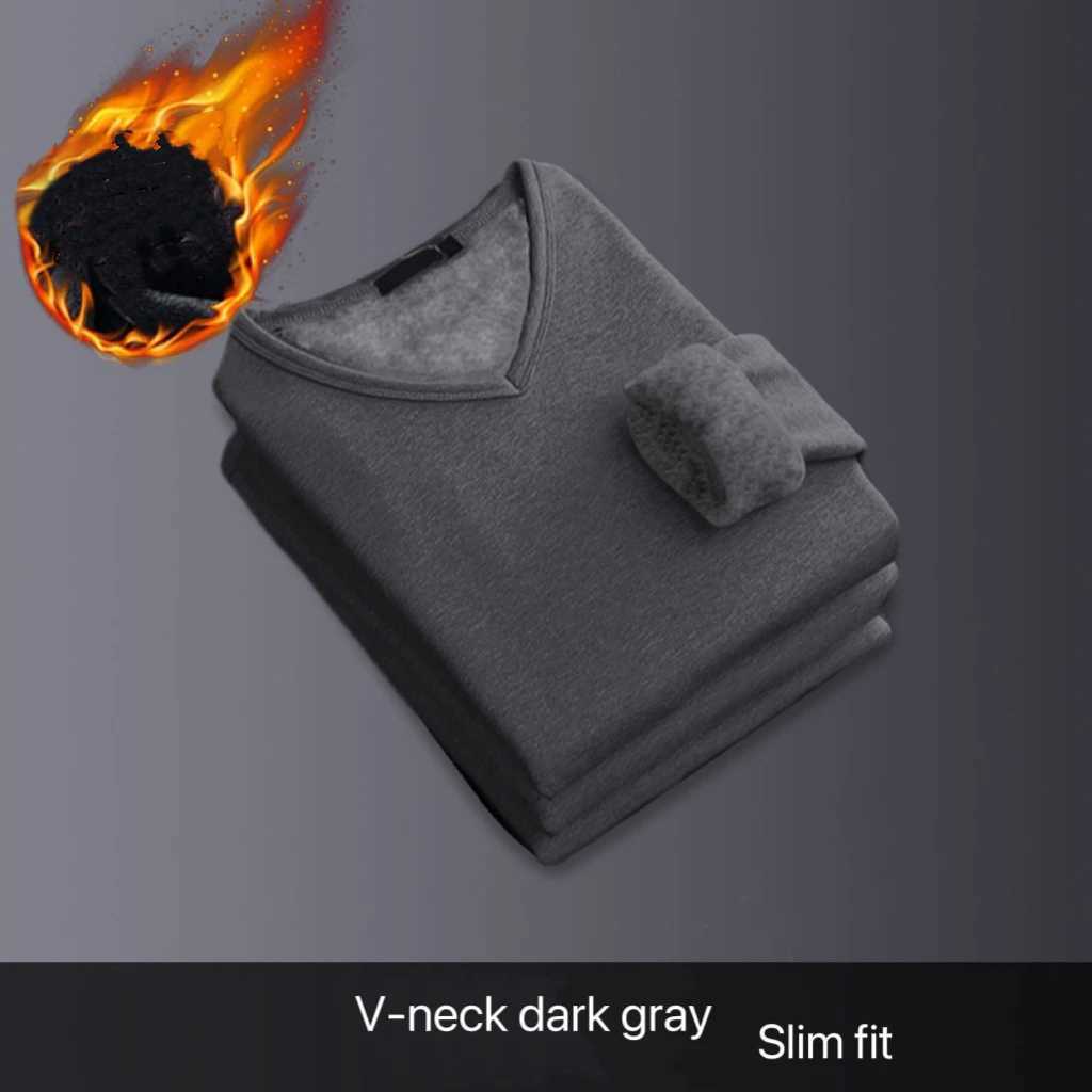 1pcs Men Thickening Velvet Warm Tops Mens Winter Long-sleeved Thermal Underwer Male V-neck Fashion T-shirt M-4XL G2512151