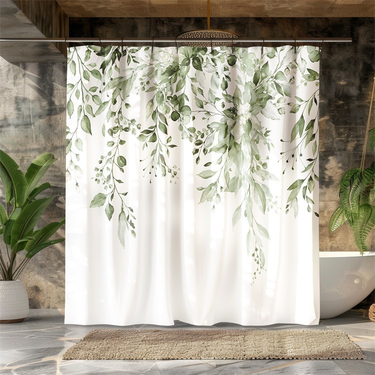 YL-37966 Watercolor Floral Leaf Print Shower Curtain, No-Drill Toilet Polyester Partition, Waterproof Bathroom Decoration