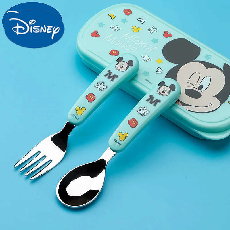 Disney Mickey Mouse Mickey Minnie Childrens Fork Spoon Cutlery Set Feeding Aid Cartoon Spoon Portable Stainless Steel Cutlery H251215