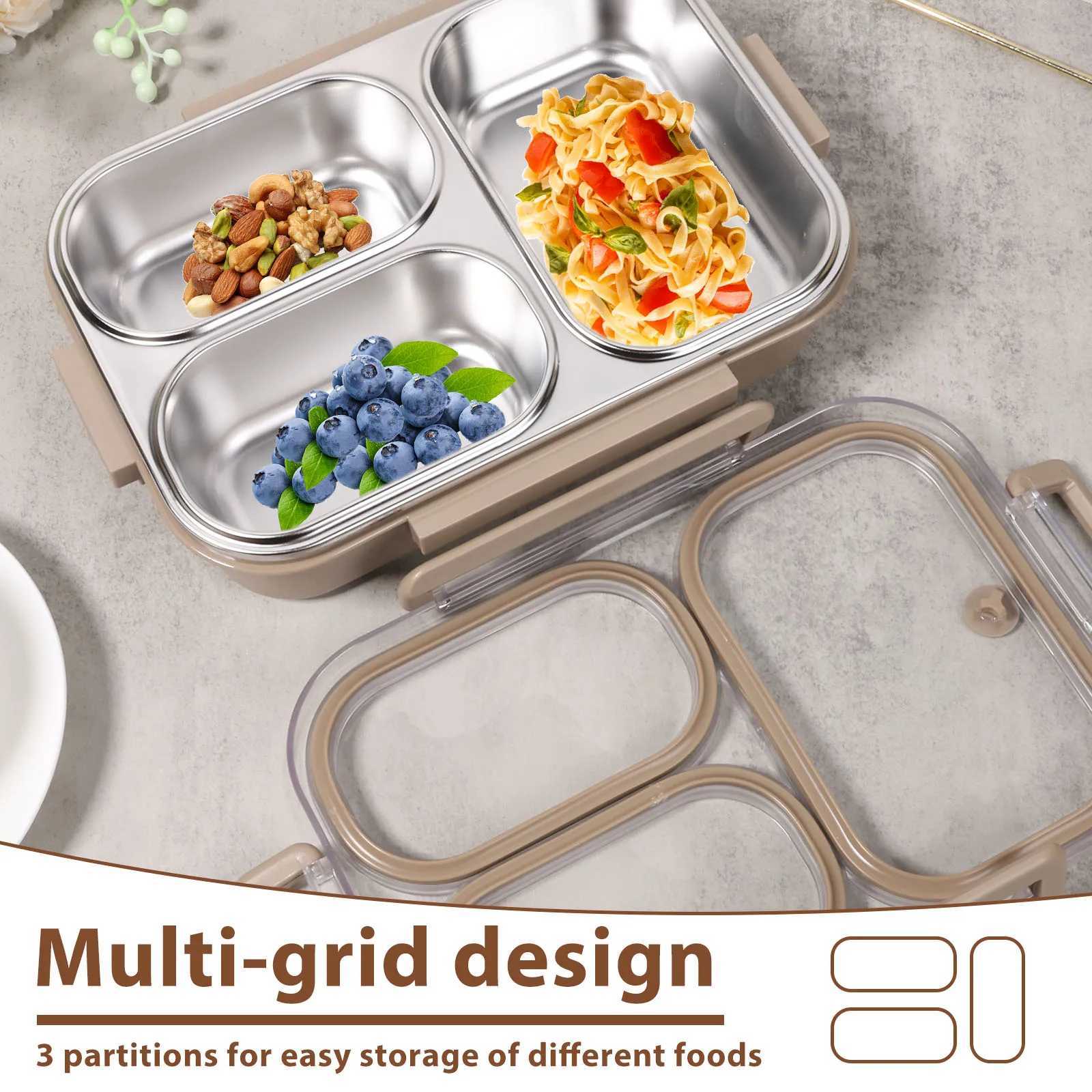 304 Stainless Steel Food Box with 3 Cpartments Reusable Divided Food Storage Container for Kids Adts Students Dishwasher H251213