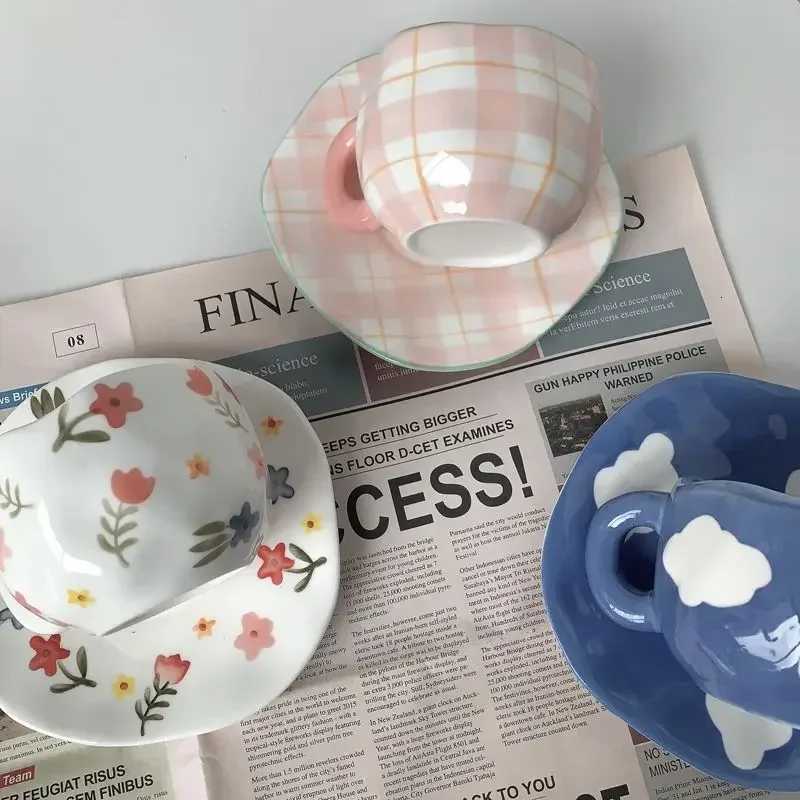 Handmade Underglaze Color Irregar Ceramic Cup Dish Set Hand-painted Mti Pattern Coffee Cup Can Microwave Ovens Dishwashers H251215