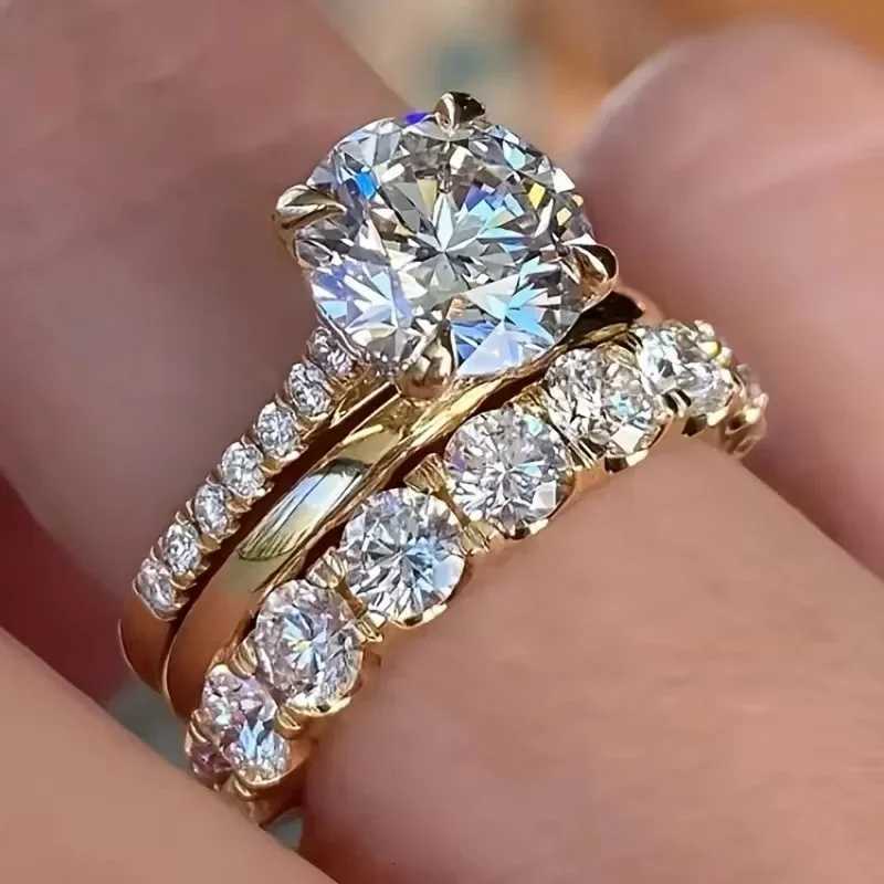 Luxuriant Exquisite 3Pcs Set Rings for Women Sparkling Cubic Zirconia Wedding Engagement Accessories Statement Jewelry M251215