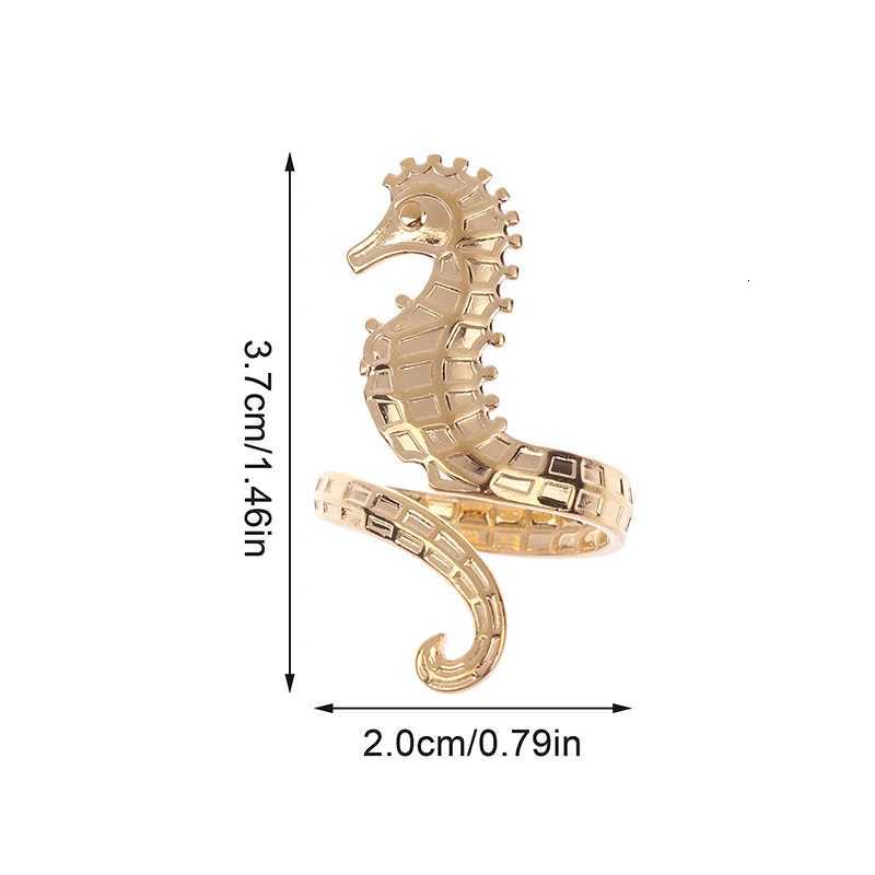 1PC Sea Beach Stainless Steel Sea Horse Design Open Ring Light Cozy Women Charm 18K PVD Plated Waterproof Stylish Jewelry Gift M251215