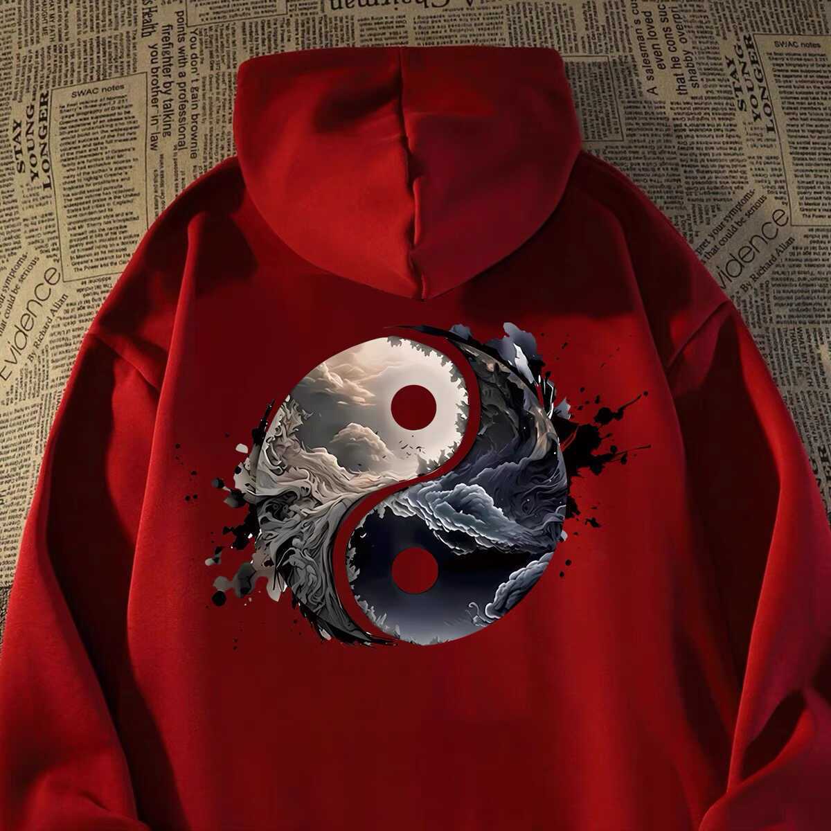 American Hip-hop Red Print Hoodie - Loose Street-style Hiphop Trendy Brand Hooded Top for Autumn & Winter