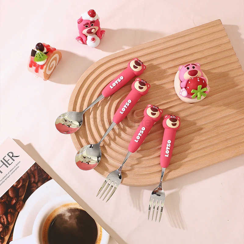 Disney Strawberry Bear Tableware Cartoon Pooh Bear 304 Stainless Steel Spoon Fork Portable Dinnerware Kitchen Tool Supplies H251215