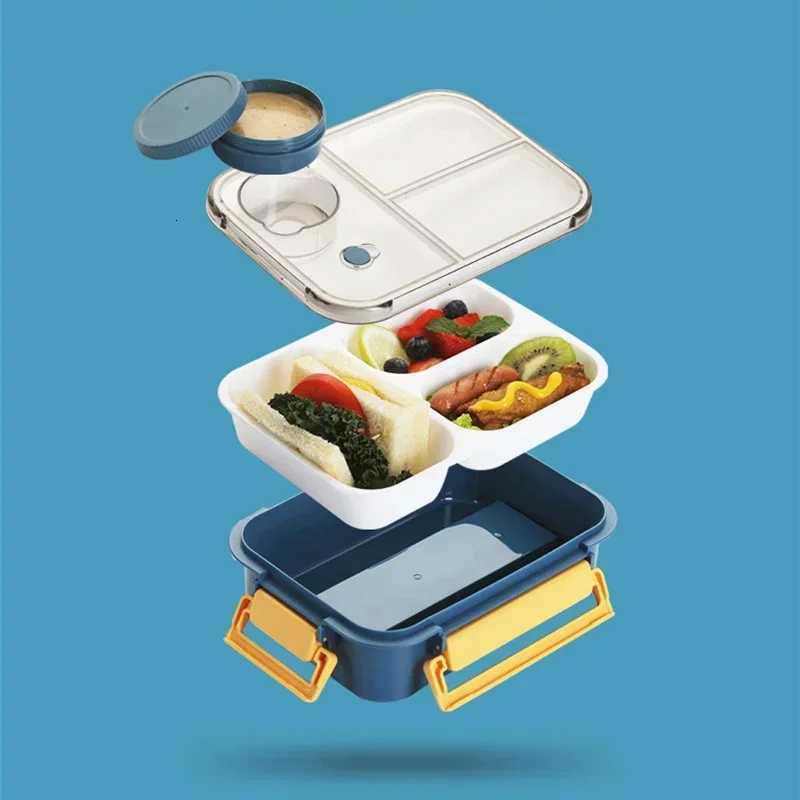 850ml Lunch Box Plastic Portable Microwavable Bento Box with Sauce Box Off School Travel Leakproof Food Storage Container H251213