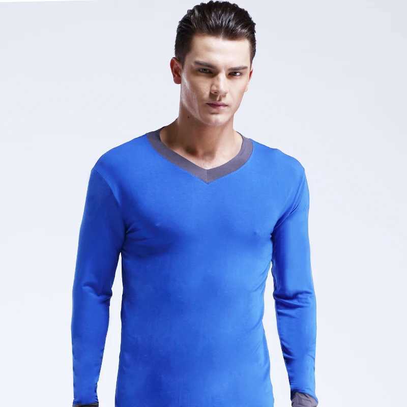 Mens Slim-Fit V-Neck Thin Autumn Shirt Single Piece Base Layer Youth Warm Long-Sleeve Top G251215