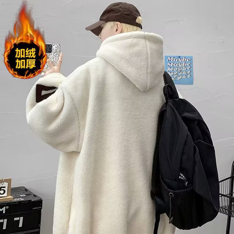 Autumn/Winter Classic Minimalist Fleece-Lined Hoodie for Men & Teens - Fashionable Versatile Sherpa-Lined Warm Sweatshirt