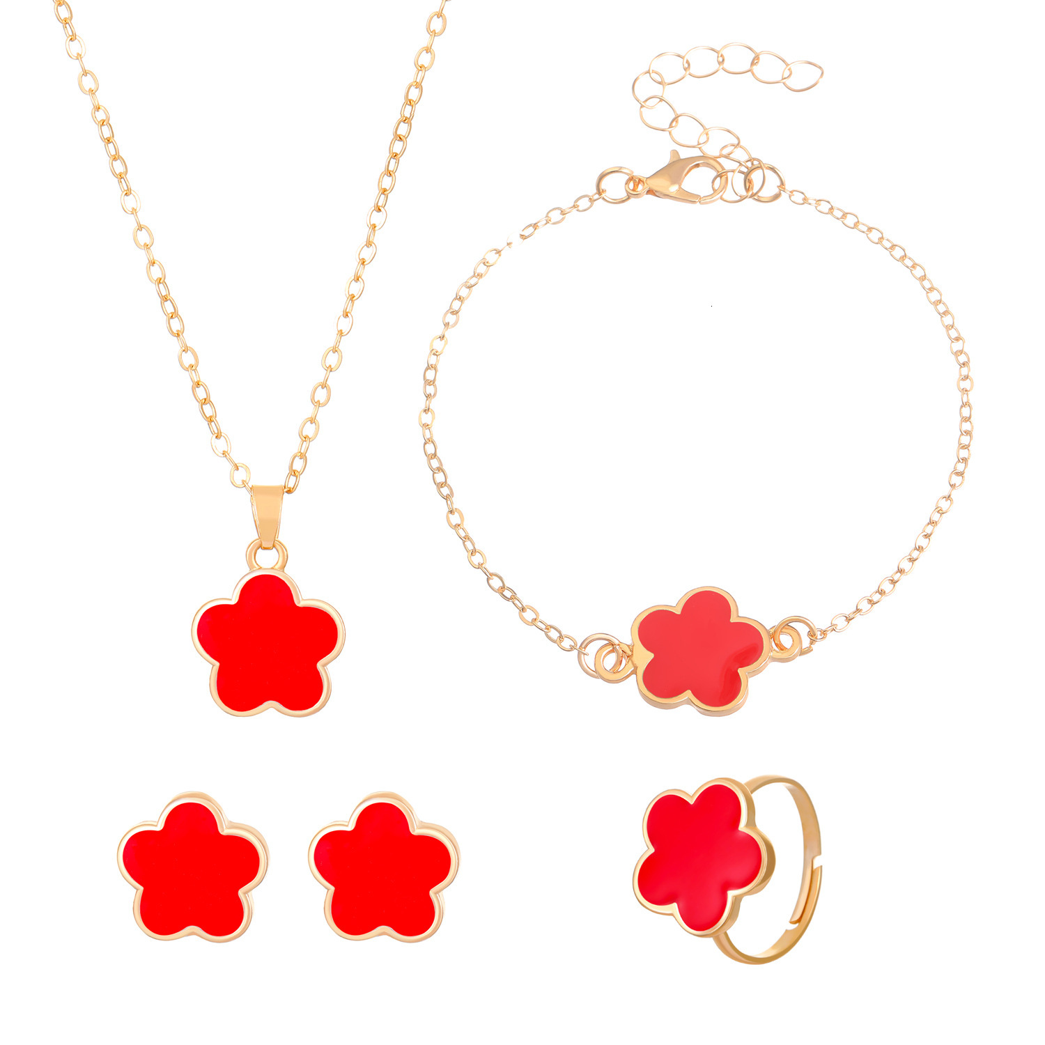 Designer Necklace Luxury Bracelet Five Leaf Flower Earrings Women's Jewelry High-end Accessories Fashion Niche Valentine's Day Gift Set