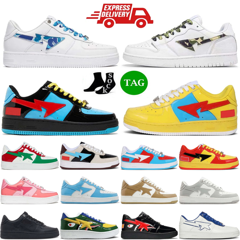 2025 Designer Casual Shoes Low Men Women Patent Leather Black White Abc Camo Camouflage Skateboarding Sports Sneakers Trainers Outdoor Shark