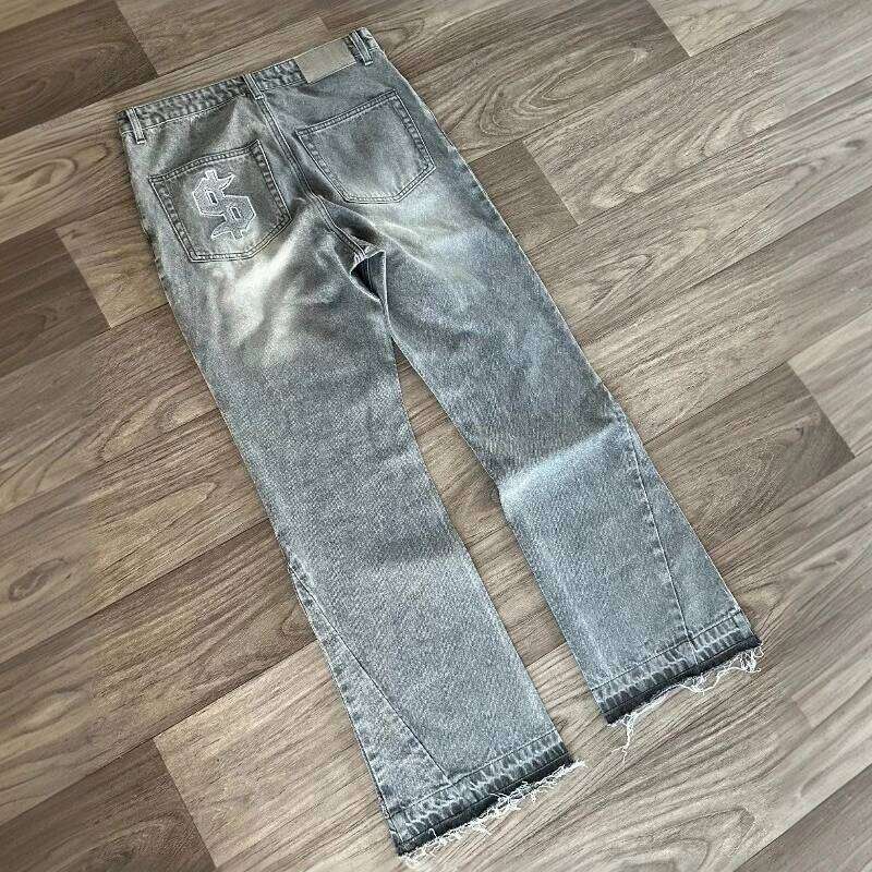 Y2K Retro Jeans Light Color Dollar Pattern Embroidery Splice Denim Gothic Hip Hop Streetwear Men Women Fashion Baggy Pants C251215