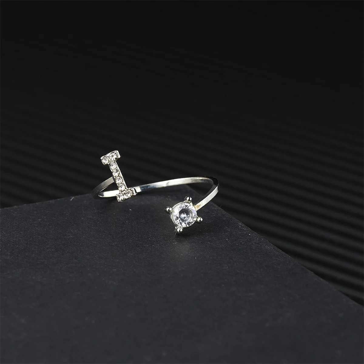 Silver Color Zircon Initial A-Z Letter Rings For Women 26 English Alphabet Adjustable Opening Ring Name Female Wedding Jewelry M251215
