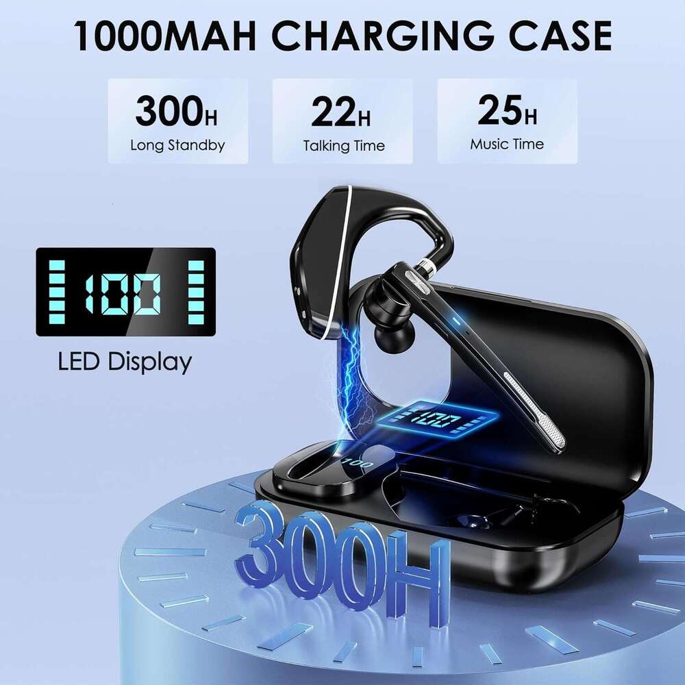 EKVANBEL Bluetooth Headset V5.3, Wireless Earpiece 1000mAh Charging Case, 96H Talktime, Hands Free Noise Canceling Headphones with Dual-Mic for Comput