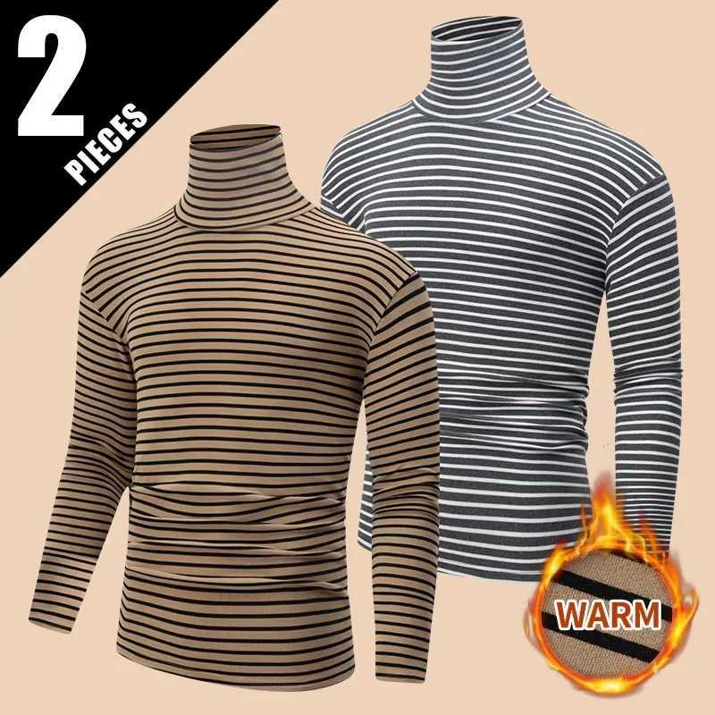 1/2pcs Mens Autumn And Winter Brushed Thick Striped Long Sleeved Top T-shirt Comfortable And Warm Sports And Leisure Base Shirt G251215
