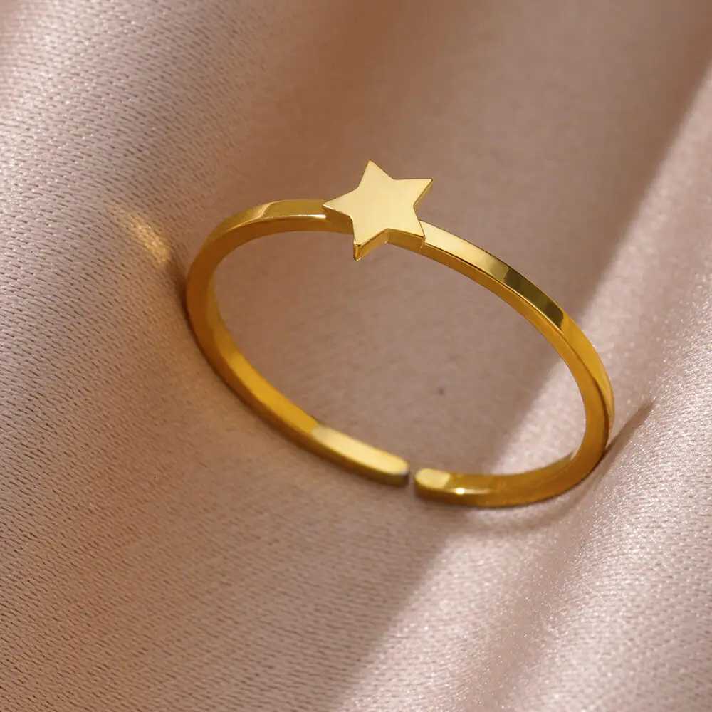 Cute Star Moon Rings For Women Stainless Steel Open Adjustable Gold Color Wedding Engaement Ring Jewelry Gift For Her bague M251215
