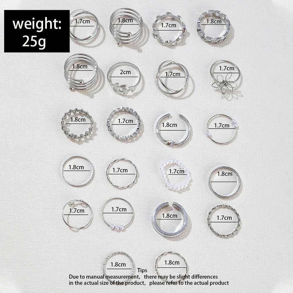 22Pcs/Set Bohemian Style Faux Pearl Vintage Leaves Layered Cross Geometric Multi-Element Ring Suitable For Womens Daily Wear M251215