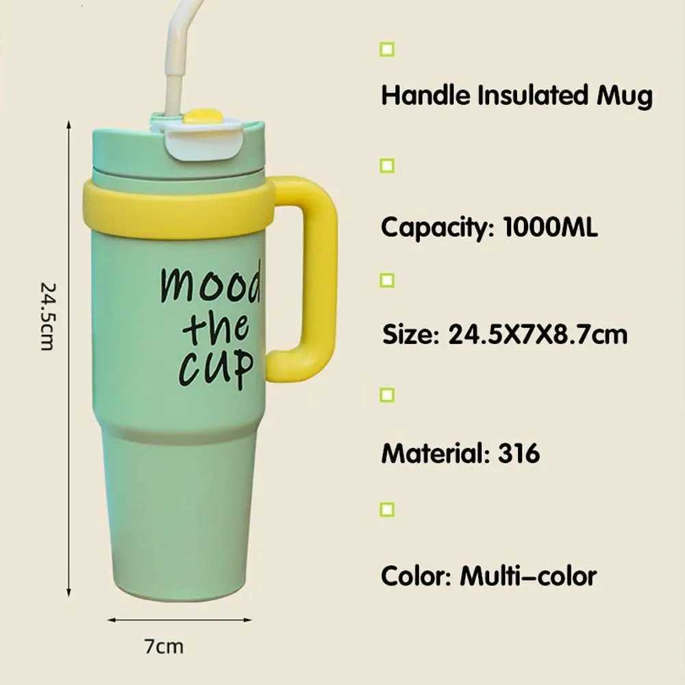Large Capacity Straw Cup 1000ML Thermal Water Bottle Car Portable Coffee Cup Insulation Cup Insulation Bottle Insulation Cup H251215
