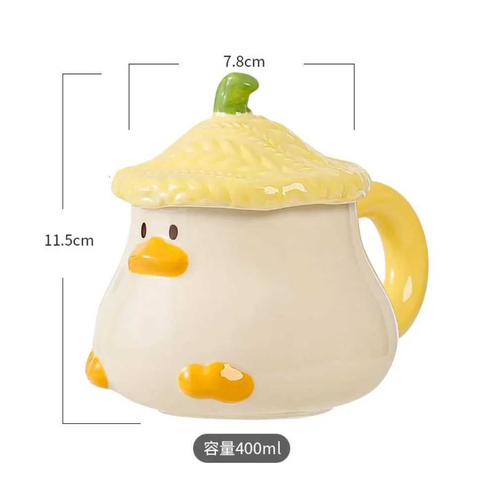 Cartoon Cute Little Duck Ceramic g with Lid for Off and He Use Coffee Cup Duck Pear Big Silly Cute Couple Drinkware H251215