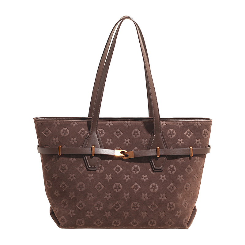 Designer bag 2025 Autumn Winter New Large Capacity Commuter Tote Bag Versatile Classic Printed Retro Suede Underarm Bag for Women black coffee khaki b