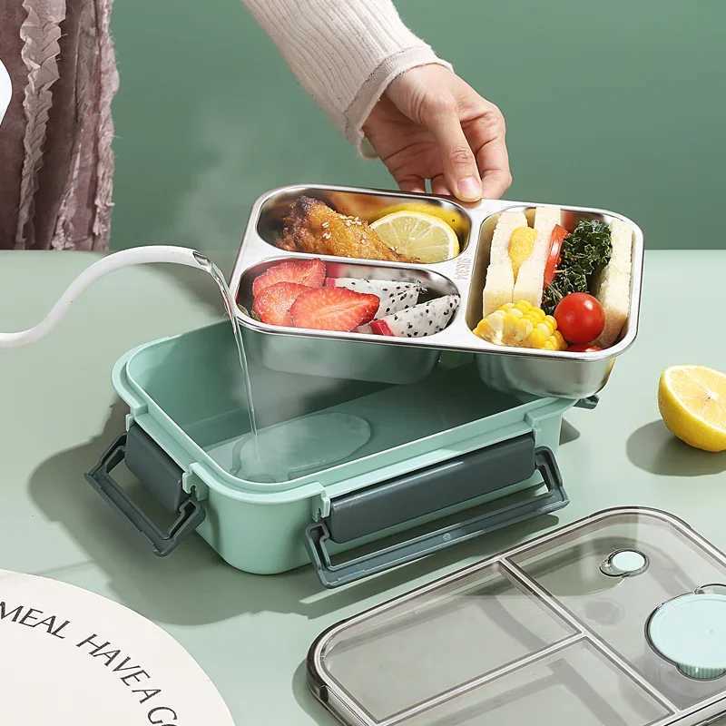 Stainless Steel Divided Bento Box with Tableware for Adts Kids Students Portable Lunch Box Leakproof Food Storage Containers H251213