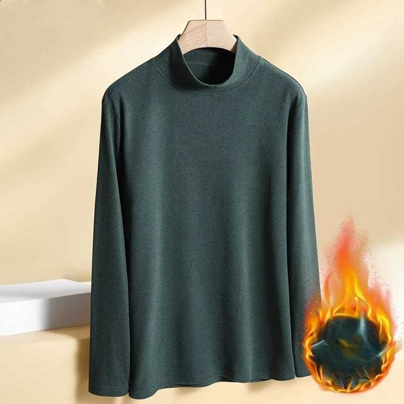 Autumn Winter Mens High Quality Half Turtleneck Velvet Top Long Sleeve Solid Color Shirt Men Clothing Velvet Thermal Underwer G251215